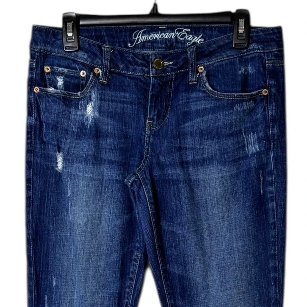 American Eagle Outfitters Women's Dark Blue Distressed Skinny Jeans Vintage Size